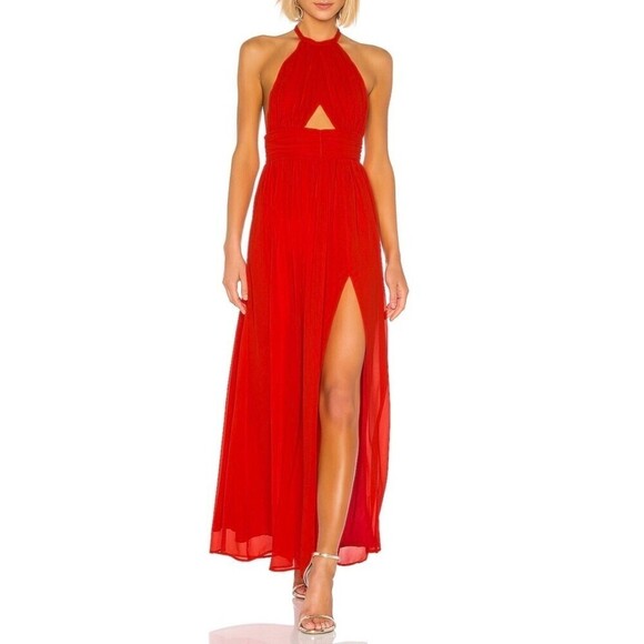 NWT Lovers and Friends Hazel Halter Neck Cutout Gown Maxi Dress Red Womens Small - Picture 1 of 11